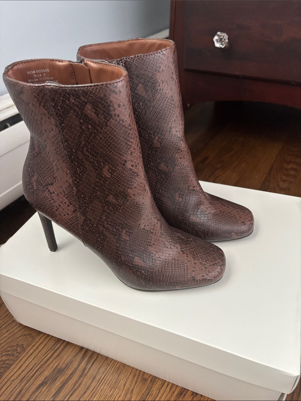 Women's Brown Snake-Embossed Ankle Boots - Stylish Heeled Booties